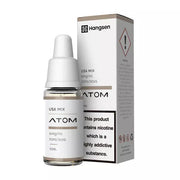 A bottle of Hangsen USA Mix e-liquid with a nicotine strength of 18mg/10ml, alongside its packaging box which warns about nicotine content.
